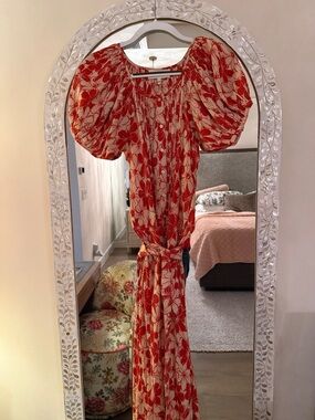 THE GREAT. Red and Cream Floral Maxi Dress